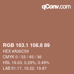 Código de color: RGB 163.1 108.8 89 | qconv.com