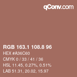 Color code: RGB 163.1 108.8 96 | qconv.com