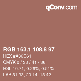 Color code: RGB 163.1 108.8 97 | qconv.com