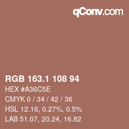 カラーコード: RGB 163.1 108 94 | qconv.com