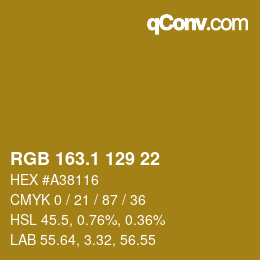 カラーコード: RGB 163.1 129 22 | qconv.com