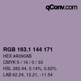 カラーコード: RGB 163.1 144 171 | qconv.com