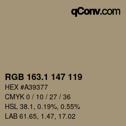 Color code: RGB 163.1 147 119 | qconv.com