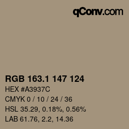 Color code: RGB 163.1 147 124 | qconv.com