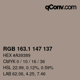 カラーコード: RGB 163.1 147 137 | qconv.com
