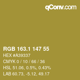 カラーコード: RGB 163.1 147 55 | qconv.com