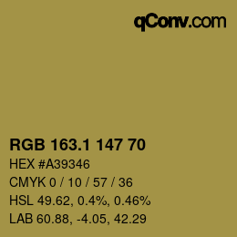 カラーコード: RGB 163.1 147 70 | qconv.com
