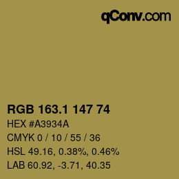 カラーコード: RGB 163.1 147 74 | qconv.com