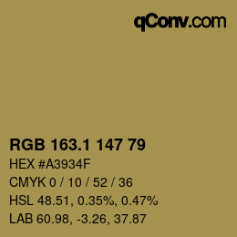 カラーコード: RGB 163.1 147 79 | qconv.com