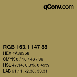 カラーコード: RGB 163.1 147 88 | qconv.com