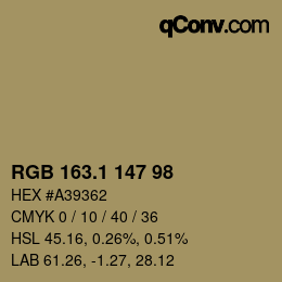 カラーコード: RGB 163.1 147 98 | qconv.com