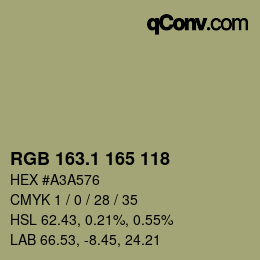 カラーコード: RGB 163.1 165 118 | qconv.com