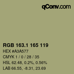 Color code: RGB 163.1 165 119 | qconv.com