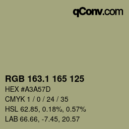 カラーコード: RGB 163.1 165 125 | qconv.com
