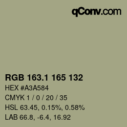 Color code: RGB 163.1 165 132 | qconv.com