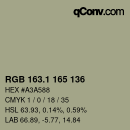 カラーコード: RGB 163.1 165 136 | qconv.com