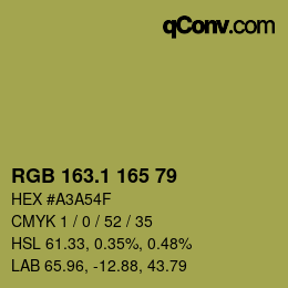 カラーコード: RGB 163.1 165 79 | qconv.com