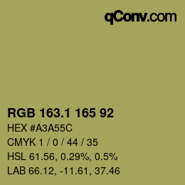 カラーコード: RGB 163.1 165 92 | qconv.com