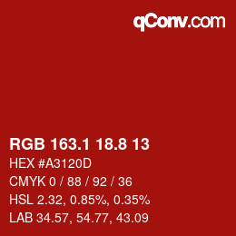 カラーコード: RGB 163.1 18.8 13 | qconv.com