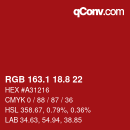 カラーコード: RGB 163.1 18.8 22 | qconv.com