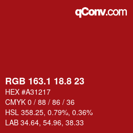 カラーコード: RGB 163.1 18.8 23 | qconv.com