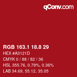 カラーコード: RGB 163.1 18.8 29 | qconv.com