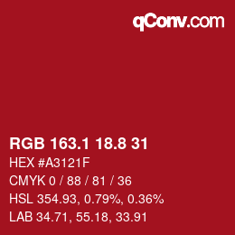 カラーコード: RGB 163.1 18.8 31 | qconv.com
