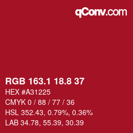 カラーコード: RGB 163.1 18.8 37 | qconv.com