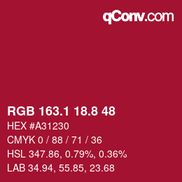 カラーコード: RGB 163.1 18.8 48 | qconv.com