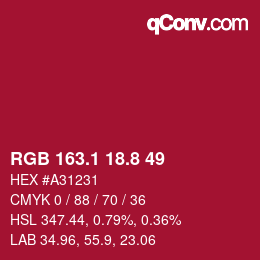 カラーコード: RGB 163.1 18.8 49 | qconv.com