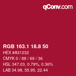 カラーコード: RGB 163.1 18.8 50 | qconv.com