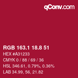 カラーコード: RGB 163.1 18.8 51 | qconv.com
