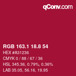 カラーコード: RGB 163.1 18.8 54 | qconv.com