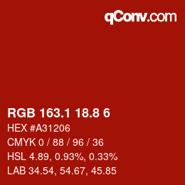 カラーコード: RGB 163.1 18.8 6 | qconv.com