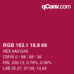カラーコード: RGB 163.1 18.8 69 | qconv.com