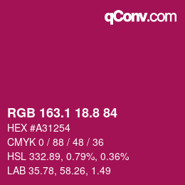 カラーコード: RGB 163.1 18.8 84 | qconv.com