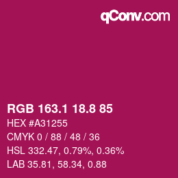 カラーコード: RGB 163.1 18.8 85 | qconv.com