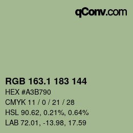 Color code: RGB 163.1 183 144 | qconv.com