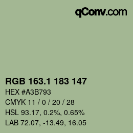 Color code: RGB 163.1 183 147 | qconv.com