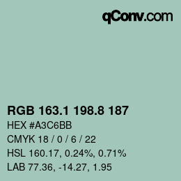 カラーコード: RGB 163.1 198.8 187 | qconv.com