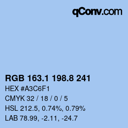 Color code: RGB 163.1 198.8 241 | qconv.com