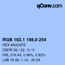 Color code: RGB 163.1 198.8 254 | qconv.com