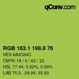 カラーコード: RGB 163.1 198.8 76 | qconv.com