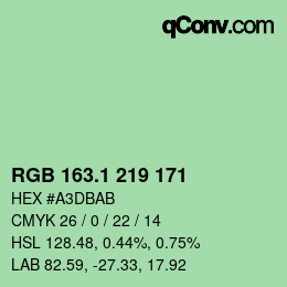 カラーコード: RGB 163.1 219 171 | qconv.com