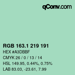 カラーコード: RGB 163.1 219 191 | qconv.com