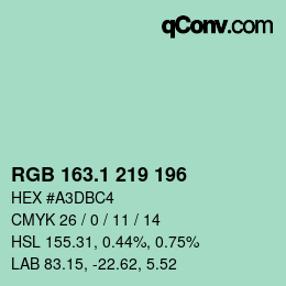 カラーコード: RGB 163.1 219 196 | qconv.com