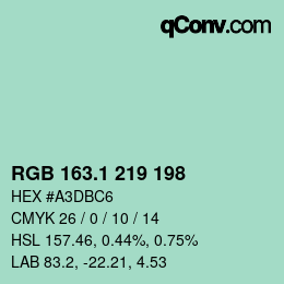 カラーコード: RGB 163.1 219 198 | qconv.com
