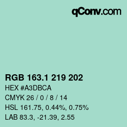 カラーコード: RGB 163.1 219 202 | qconv.com