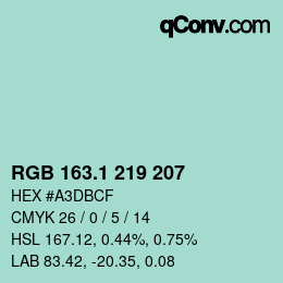 Color code: RGB 163.1 219 207 | qconv.com