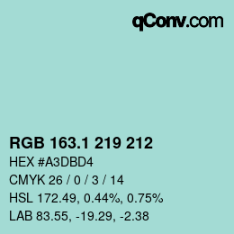 Color code: RGB 163.1 219 212 | qconv.com